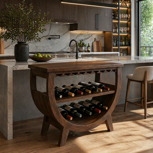 Wooden Wine Cabinet With Built In Glass Rack For Kitchen