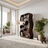 Minimalist Wooden Bookshelf Featuring Curved Side Panels