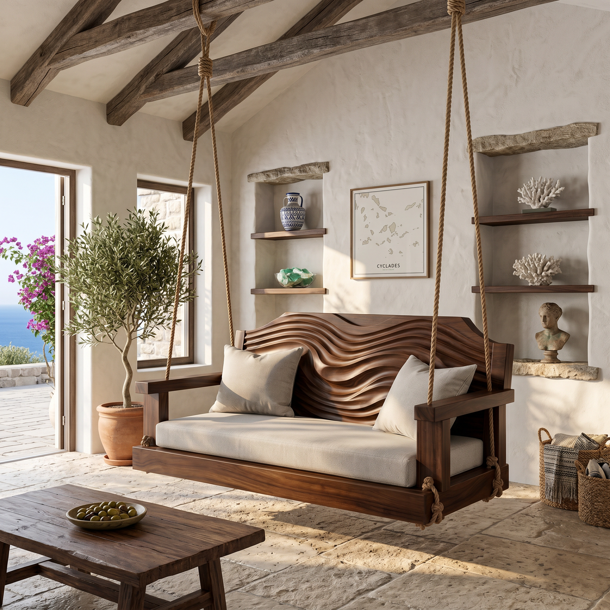 Contemporary Sculptural Back Indoor Swing Reading Corner Interior