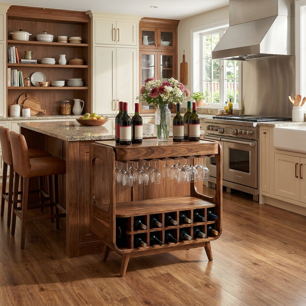 Handcrafted Wooden Wine Cabinet With Storage For Dining Room