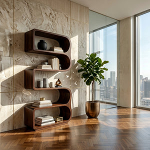 Minimalist Wooden Standing Shelf For Sunlit Living Room