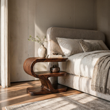 Wooden Nightstand With Sculptural Tier For Cozy Bedroom