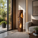 Handcrafted Wooden Floor Lamp With Multi Hollow For Home Decor