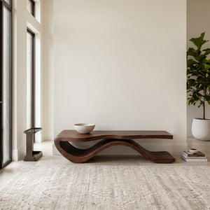 Modern Wave Base Wooden Bench For Entryway