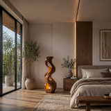 Artistic Wooden Floor Lamp With Flowing Form For Bedroom