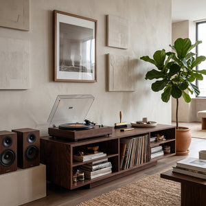 Contemporary Record Player Cabinet With Open Shelves For Living Room