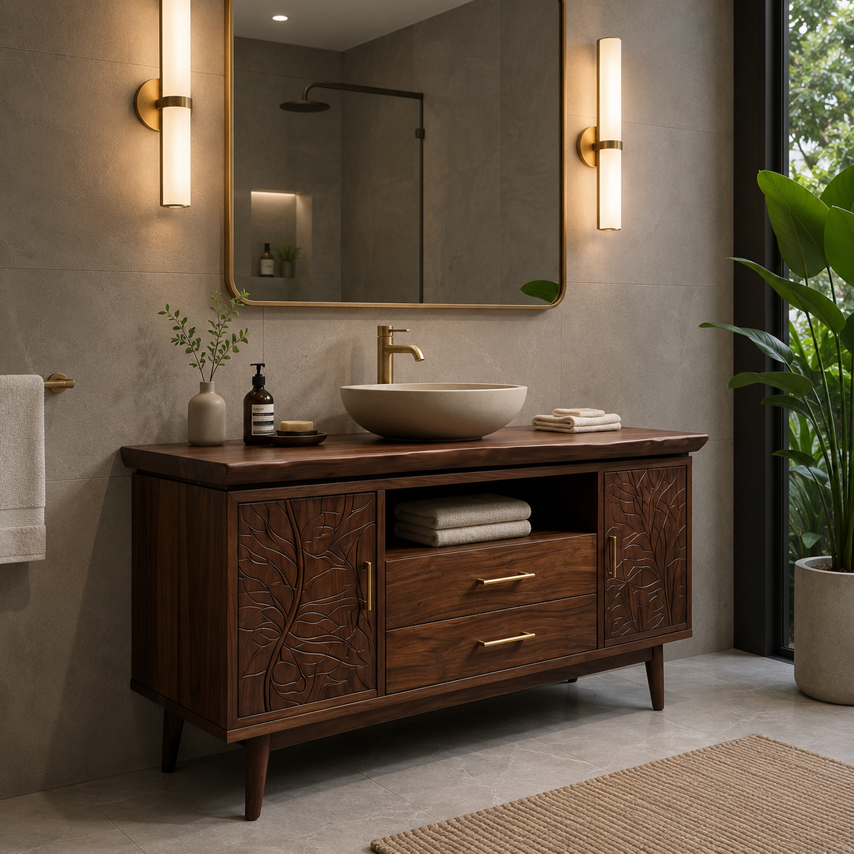 Botanical Wooden Sink Vanity For Spa Retreat