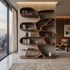 Contemporary Wooden Bookcase For Minimalist Living Room Decor