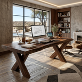 Rustic Live Edge Desk With X Legs For Home Office