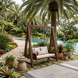Organic Wood Swing With Backrest For Patio