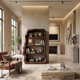Rustic Sculptural Wooden Bookshelf With Carved Frame For Living Room Or Library