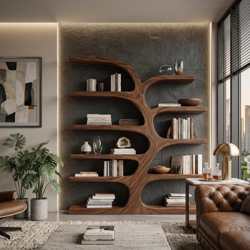 Handcrafted Curved Bookshelf For Living Room Furniture
