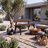 Organic Outdoor Bench With Curved Backrest For Patio