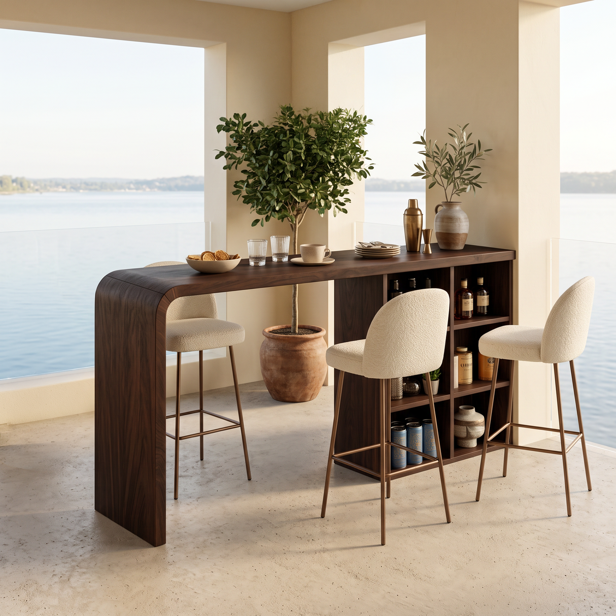 Modern Wooden Bar Table With Storage For Kitchen Or Home Mini Bar