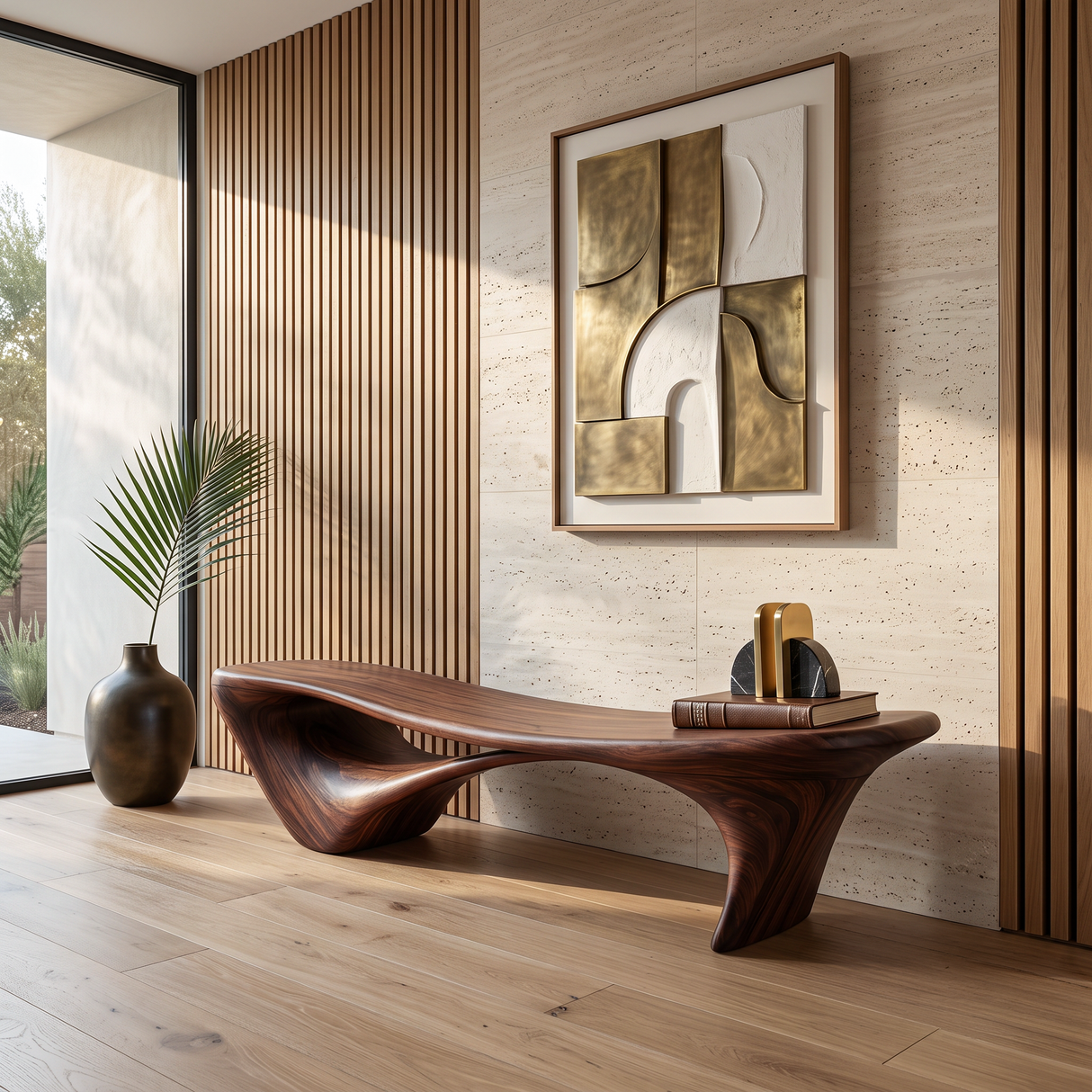 Modern Sculptural Bench For Entryway Or Living Room