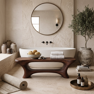 Modern Organic Bathroom Seat With Center Shelf For Bathroom