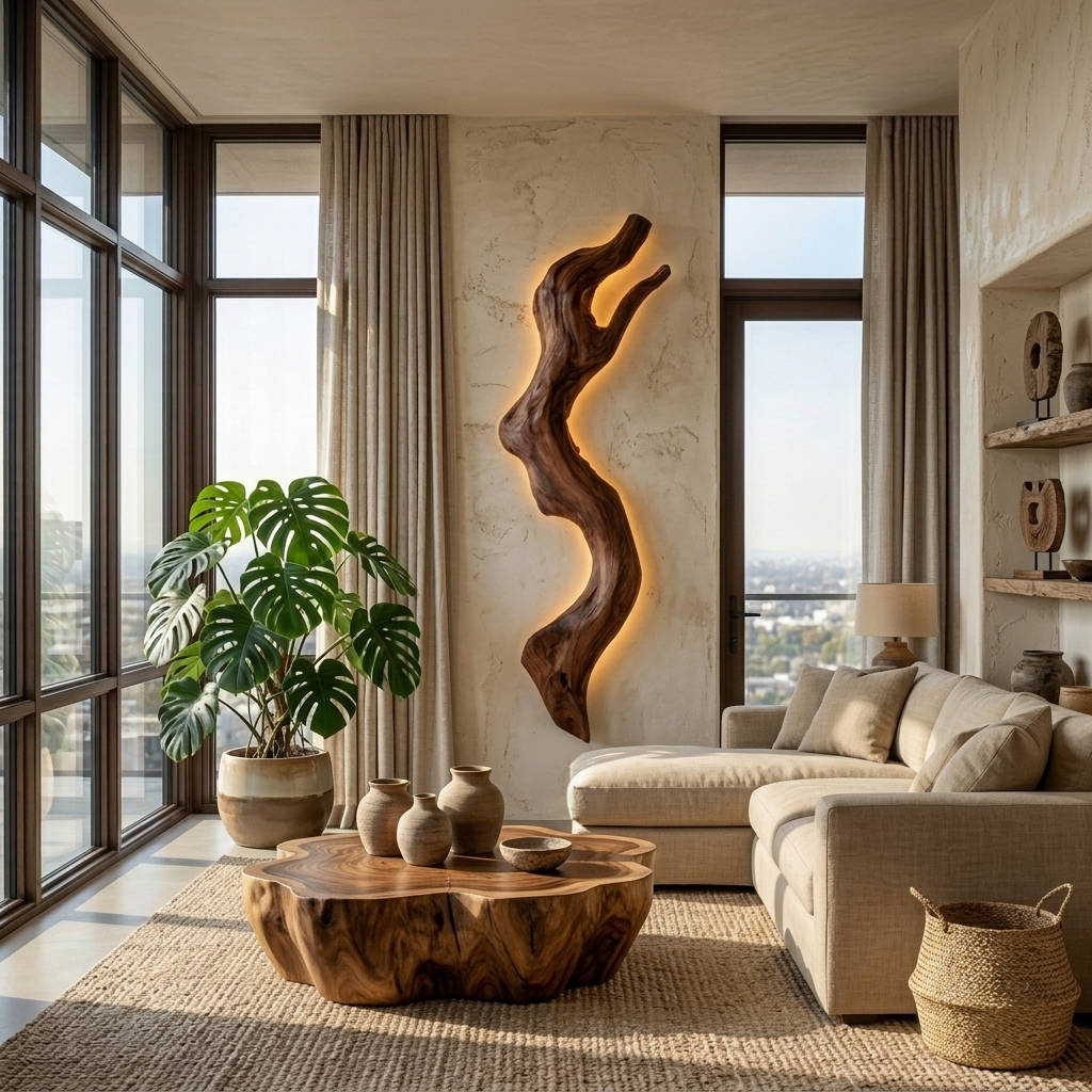 Rustic Natural Wood Wall Lamp For Living Room