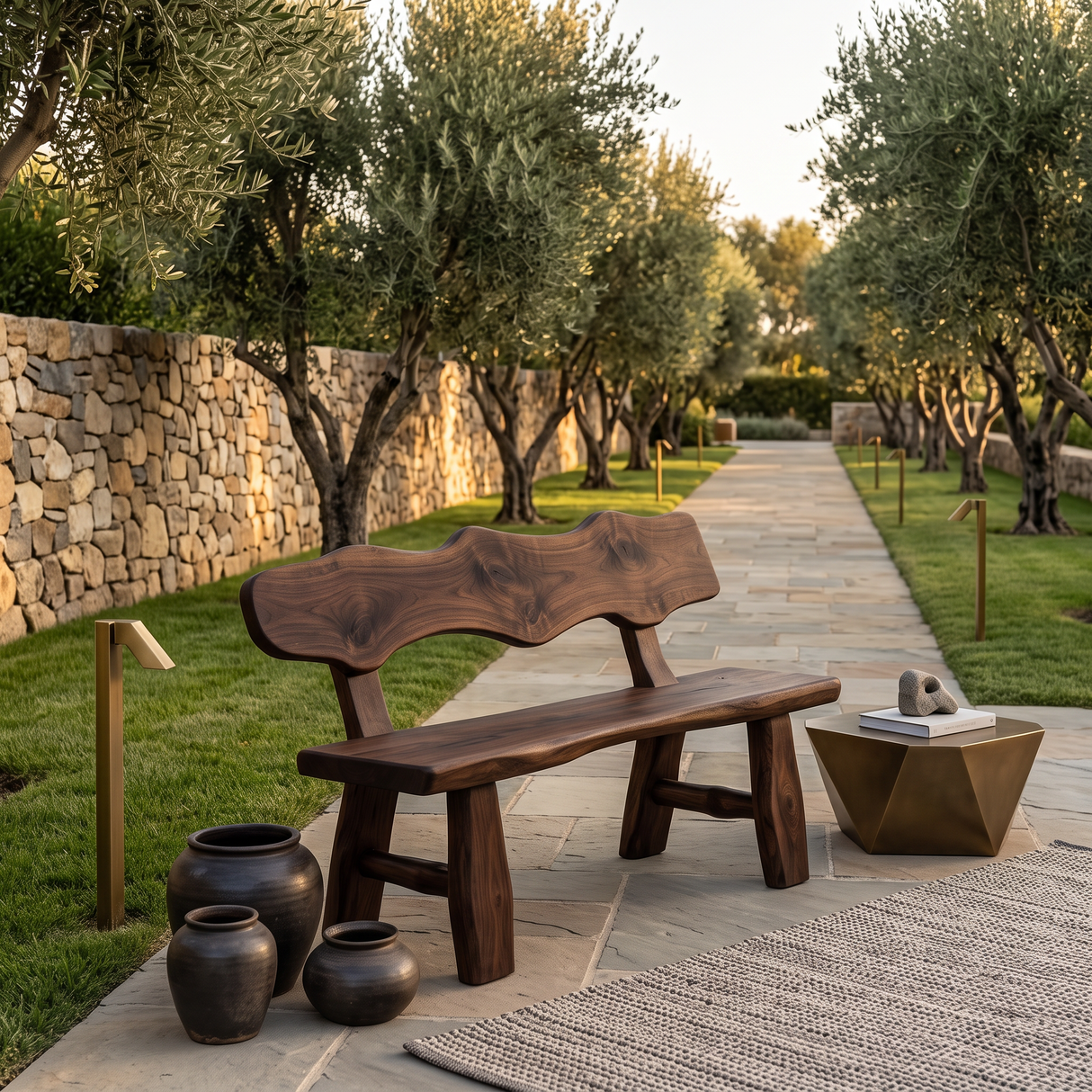 Rustic Garden Bench Live Edge Outdoor Seating For Patio Courtyard And Backyard