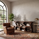 Sculptural Wood Bookshelf Curved Design For Living Room