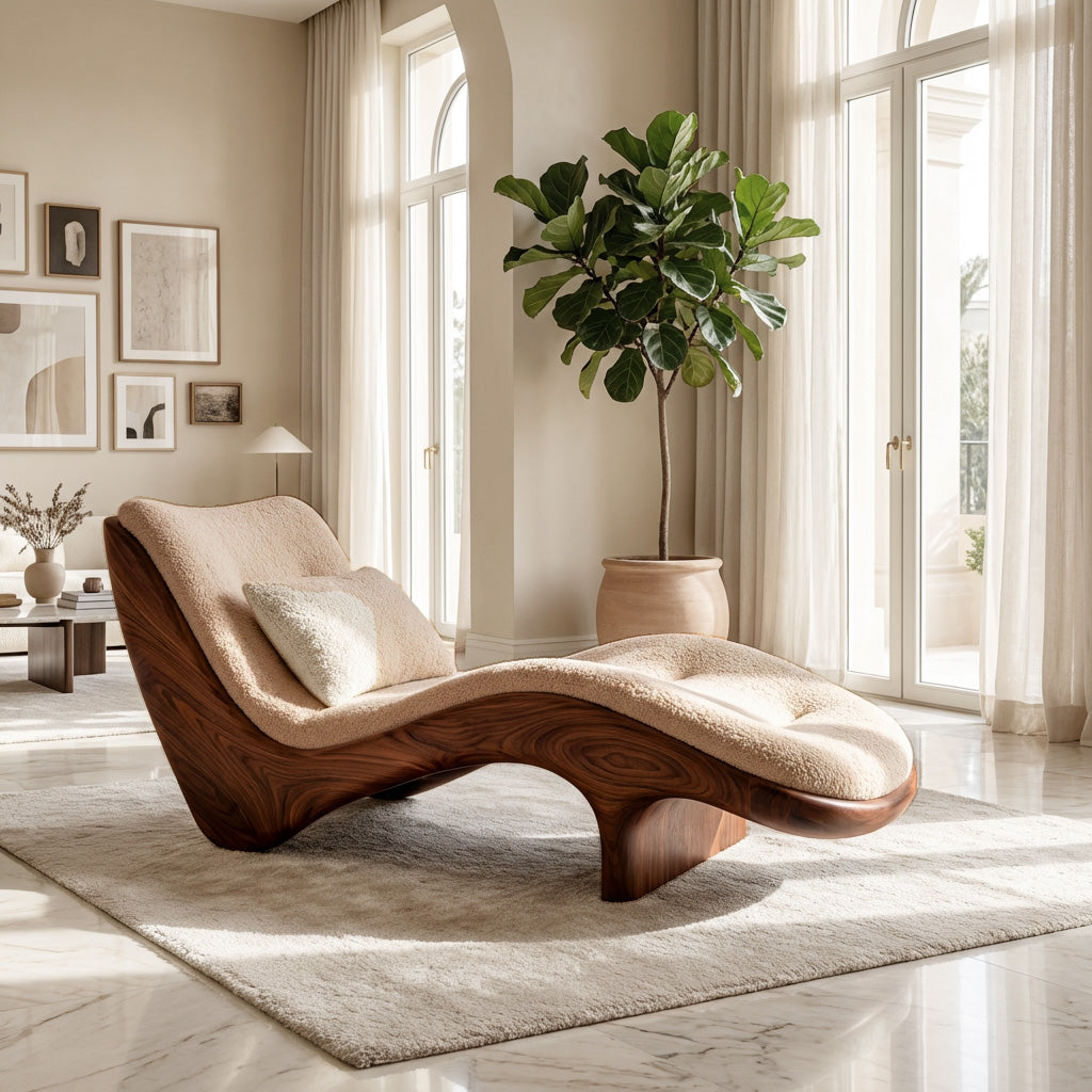 Organic Modern Natural Wood Lounge Chair For Reading Nook