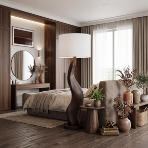 Modern Sculptural Floor Lamp With Curved Base For Bedroom