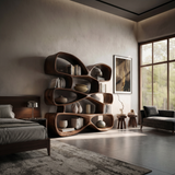 Contemporary Biomorphic Wooden Bookshelf In Fluid Design