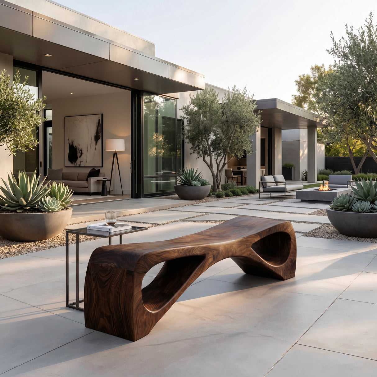 Organic Wooden Outdoor Bench For Landscape Garden