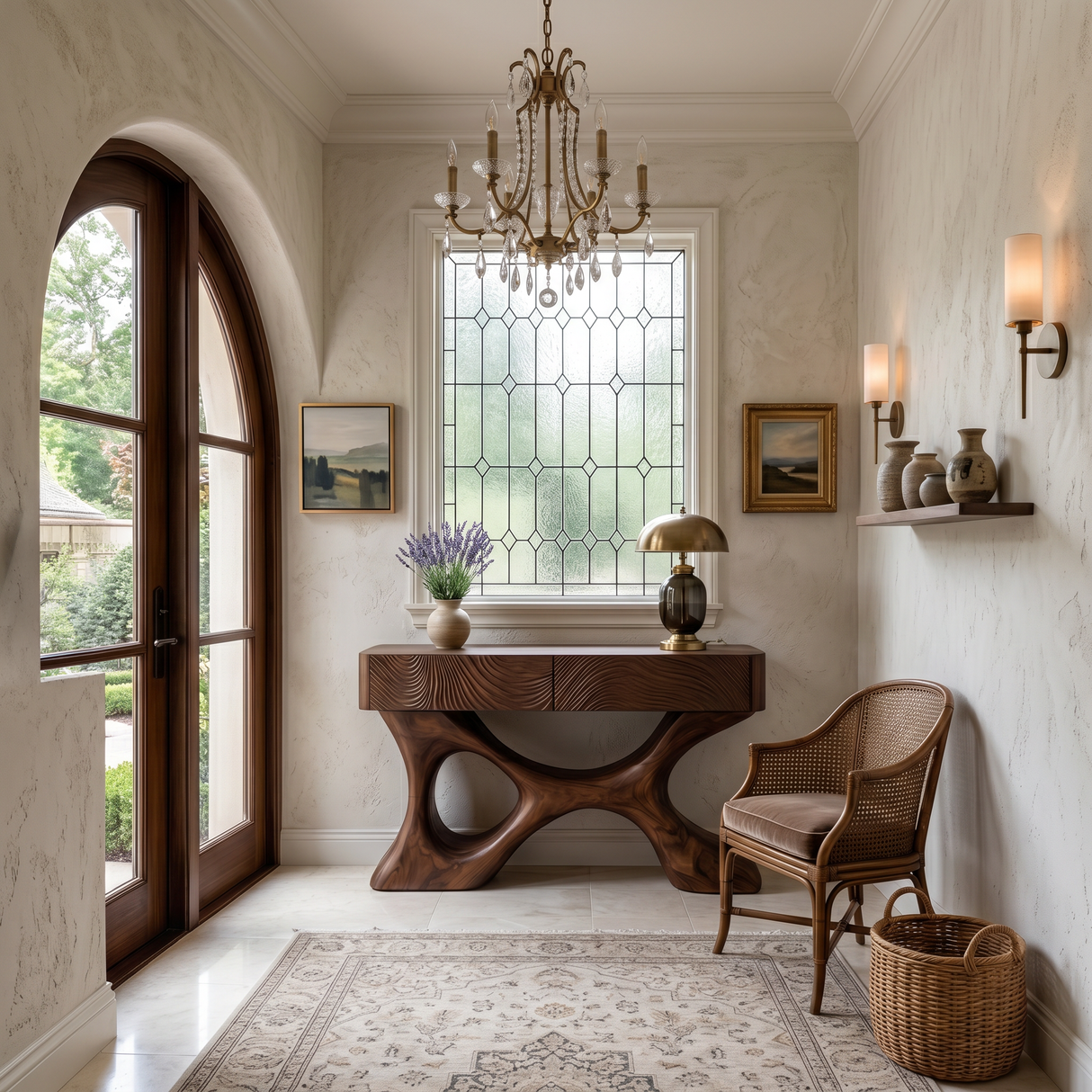 Modern Wood Console Table With Carved Drawers For Luxury Home