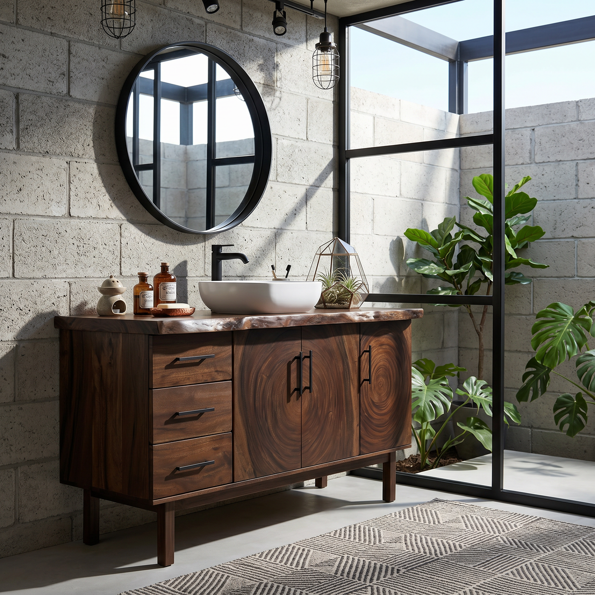 Tropical Natural Wood Vanity For Outdoor Bathroom