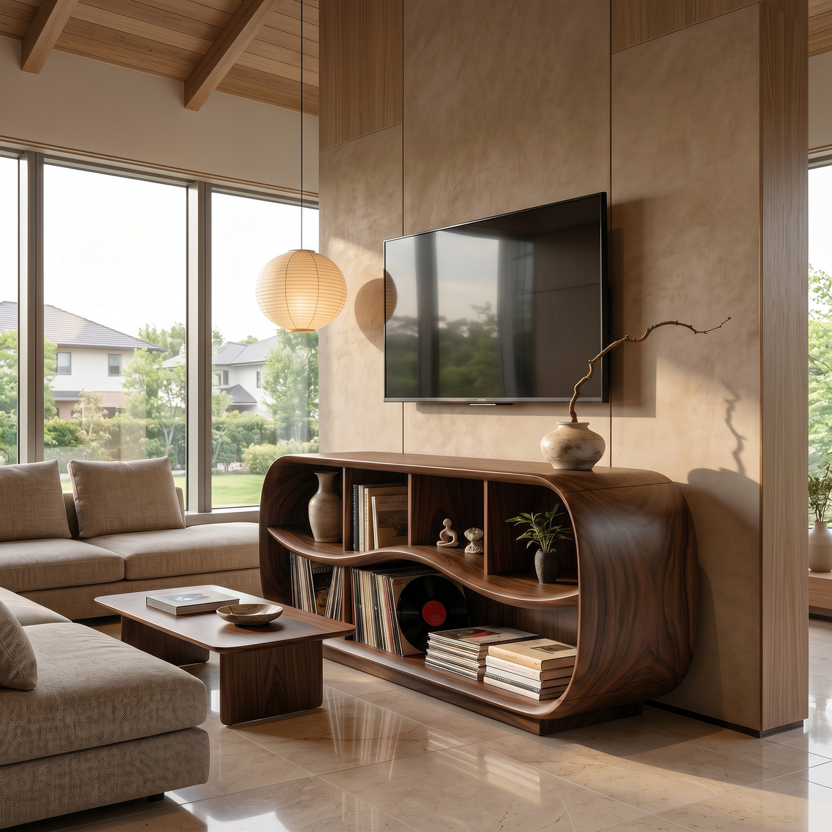 Contemporary Rounded TV Console For Open Living Space
