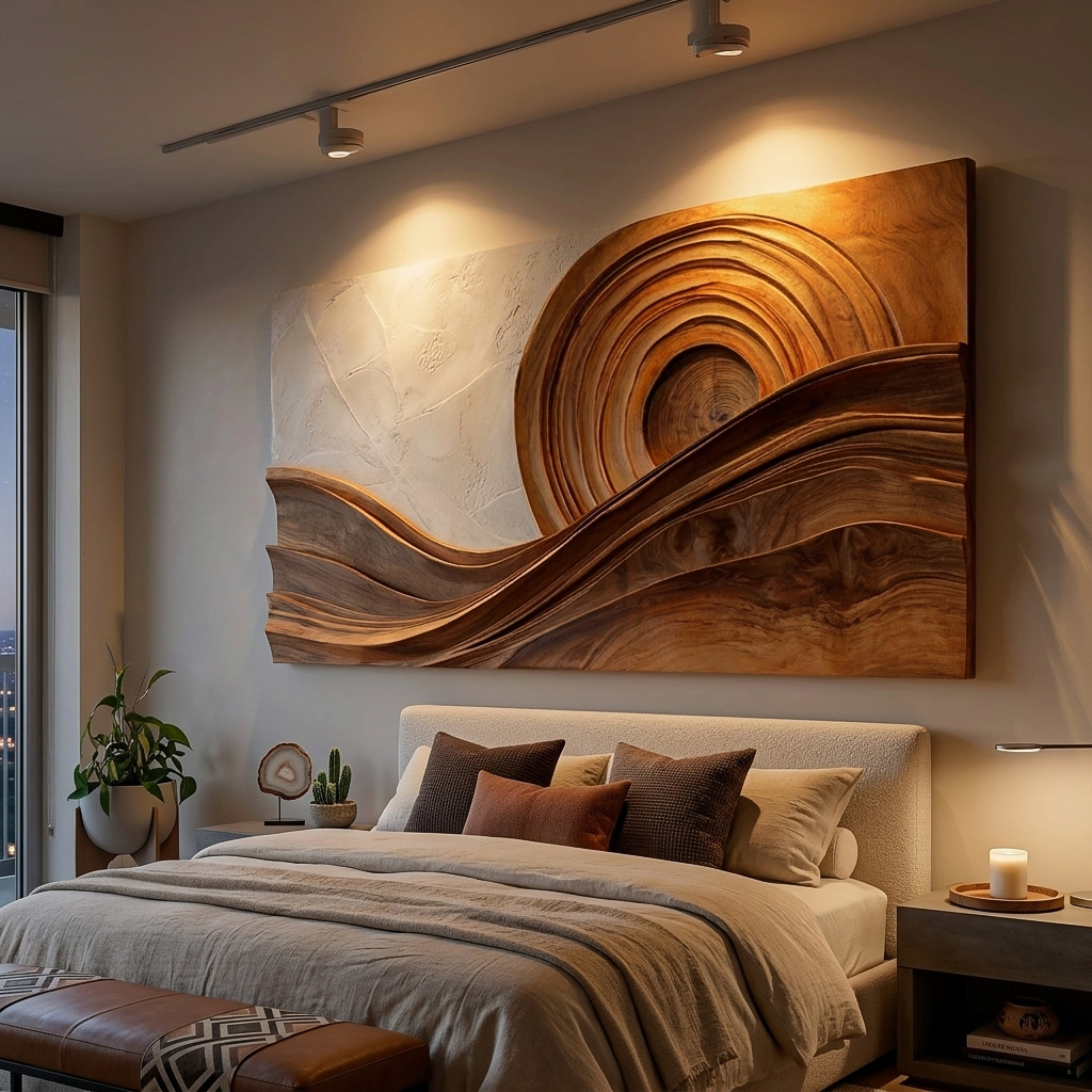 Modern Wood Layered Wave Wall Art For Hallway
