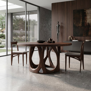 Modern Round Dining Table With Carved Sculptural Leg For Kitchen
