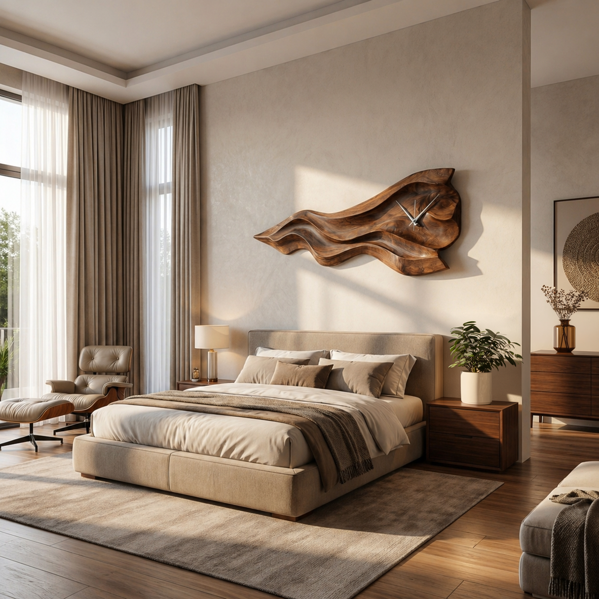 Luxury Sculptural Wooden Wall Clock For Statement Living Room