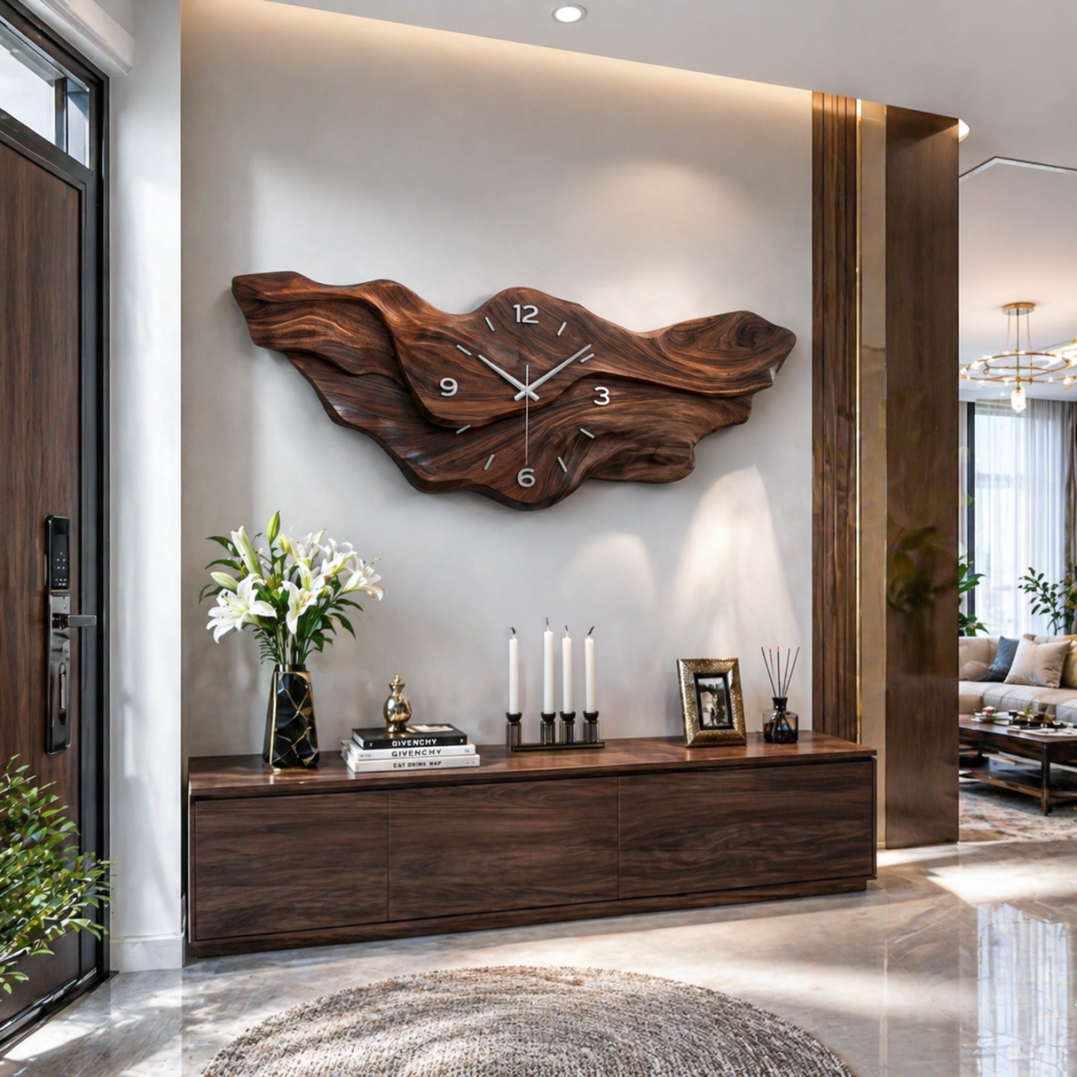 Modern Wooden Wave Wall Clock For Living Room Decor
