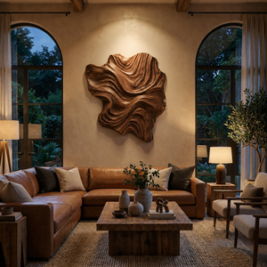 Organic Wood Wall Art Wave Design For Luxury Living Room