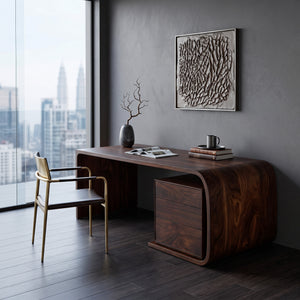 Mid Century Wooden Desk With Integrated Drawer For Home Study