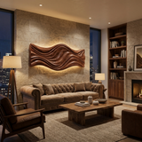 Artistic Wood Wall Art With Carved Wavy For Family Room