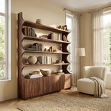 Organic Wooden Bookshelf With Curved Edges For Living Storage