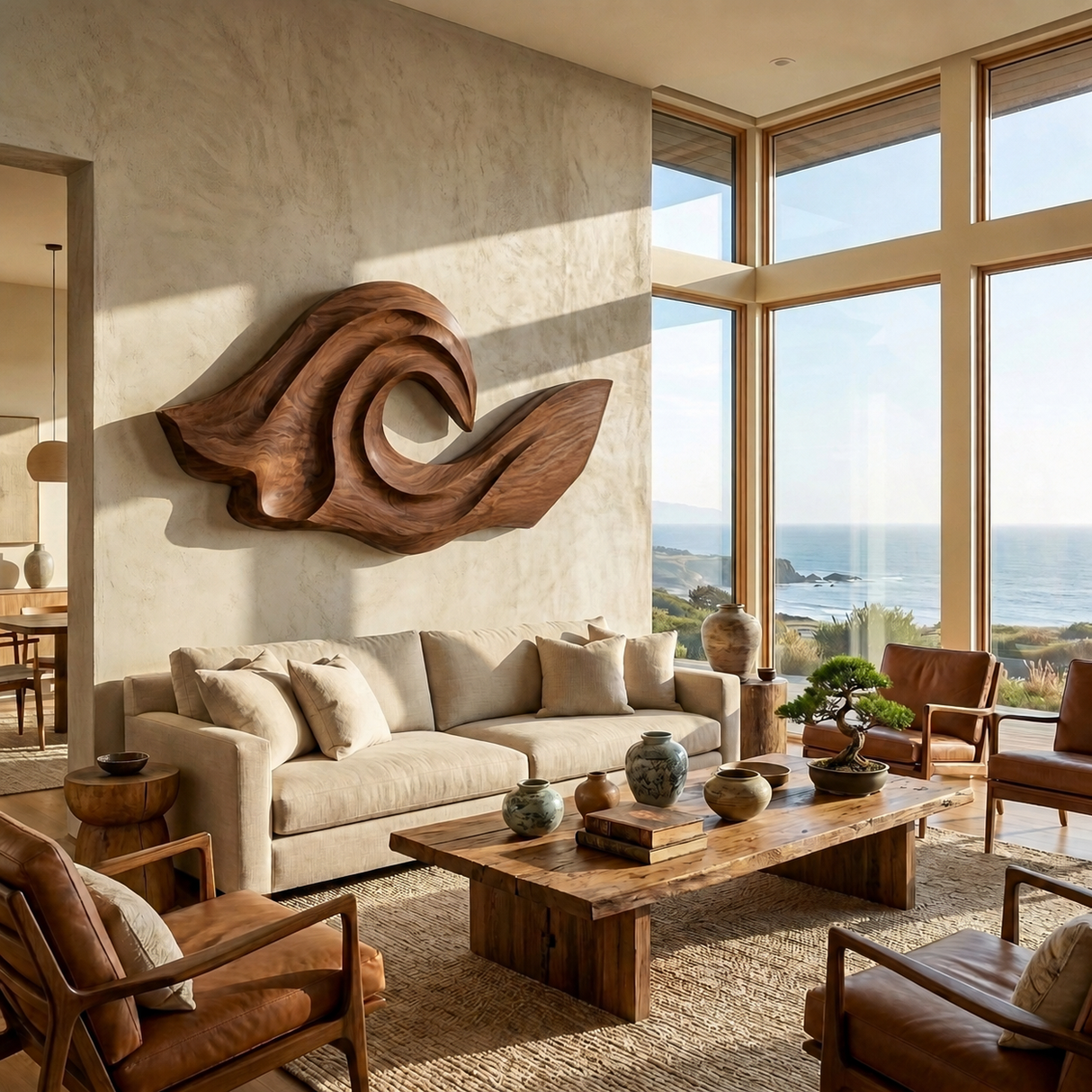 Ocean Wave Inspired Wood Wall Art For Living Room Decor