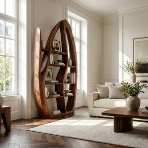 Organic Style Sculptural Wooden Bookshelf For Living Room