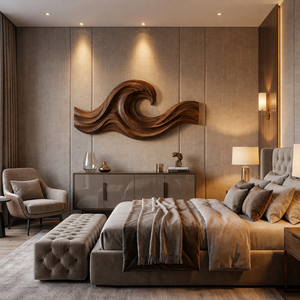 Wave Inspired Wood Wall Art For Luxury Living Room Space