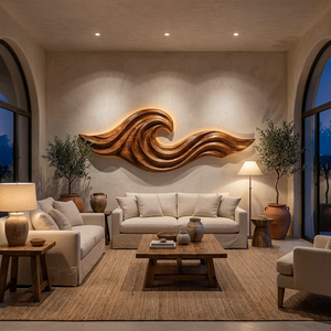 Wooden Ocean Wave Wall Art For Cozy Living Room Decor