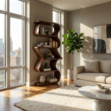Modern Sculptural Wooden Bookshelf For Home Display