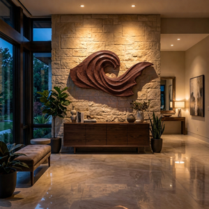 Artistic Wave Inspired Wood Wall Art For Apartment Interior