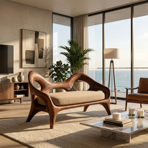 Organic Sculptural Natural Wood Sofa For Statement Hallway