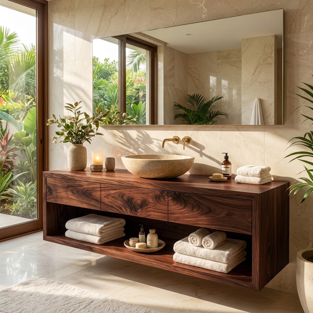 Contemporary Wooden Floating Bathroom Vanity With 3 Drawers For Bathroom