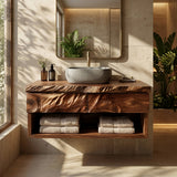Modern Organic Floating Wooden Bathroom Vanity For Bathroom