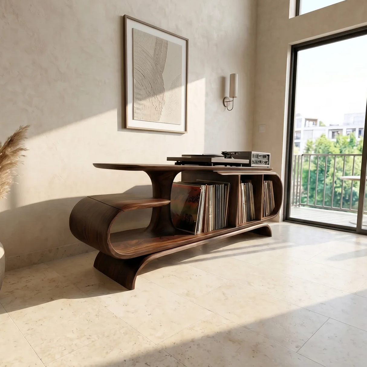 Organic Wave Vinyl Record Cabinet Modern Loft