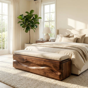 Modern Natural Wood Storage Bench For End Of Bed