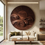 Modern Coastal Round Wave Wood Wall Art For Home